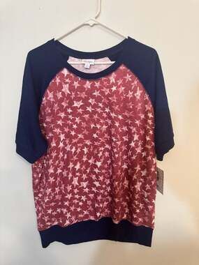 LuLaRoe Americana Jane Top XL Star Raglan Short Sleeve Shirt